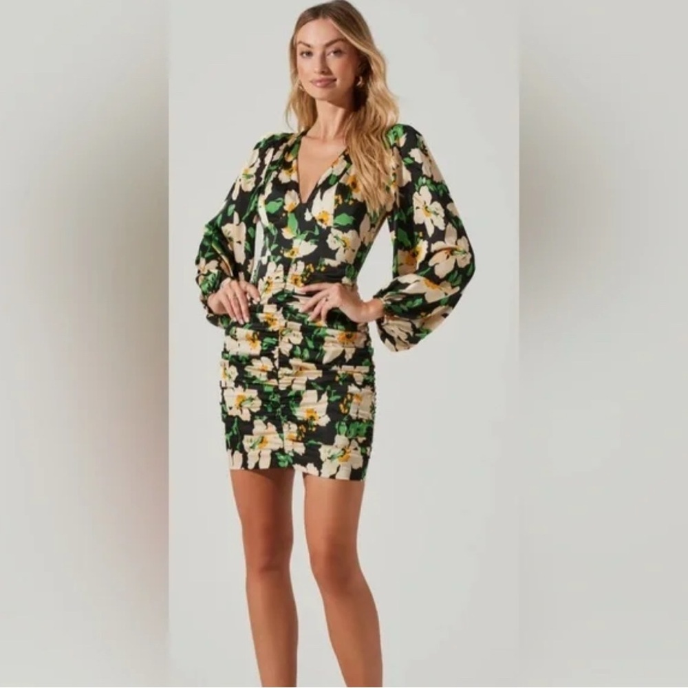 Astr Black Dress with Green and Yellow Floral Design Size XL